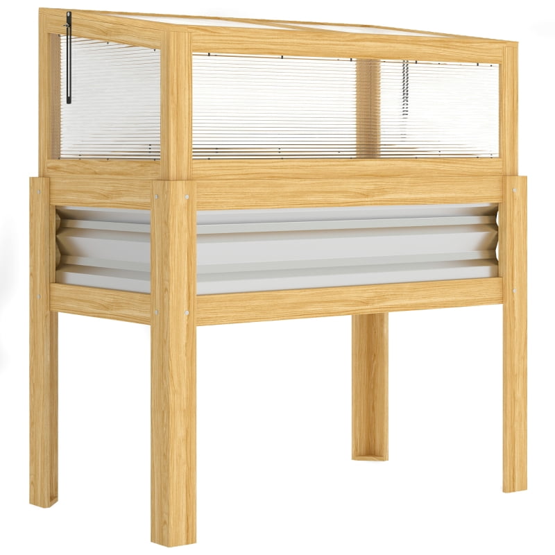 Alvantor Natural Wood 35.4"x 19.7"x39.2"Elevated Raised Planter with Flip-Up Greenhouse Cover
