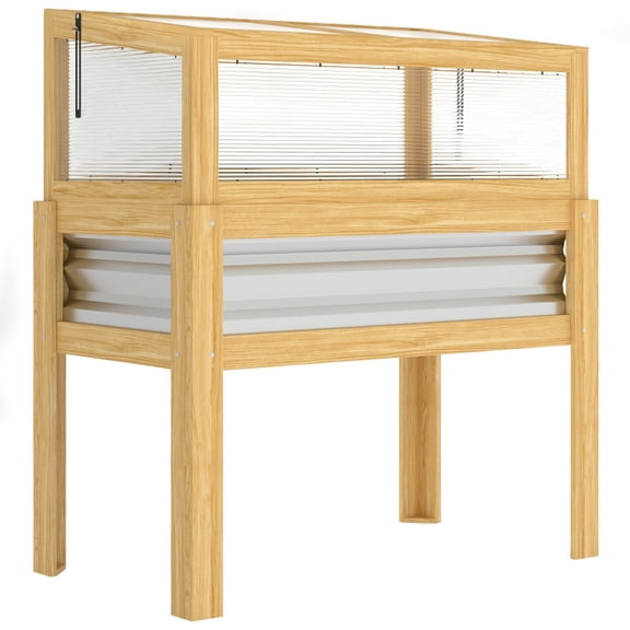 Alvantor Natural Wood 35.4"x 19.7"x39.2"Elevated Raised Planter with Flip-Up Greenhouse Cover