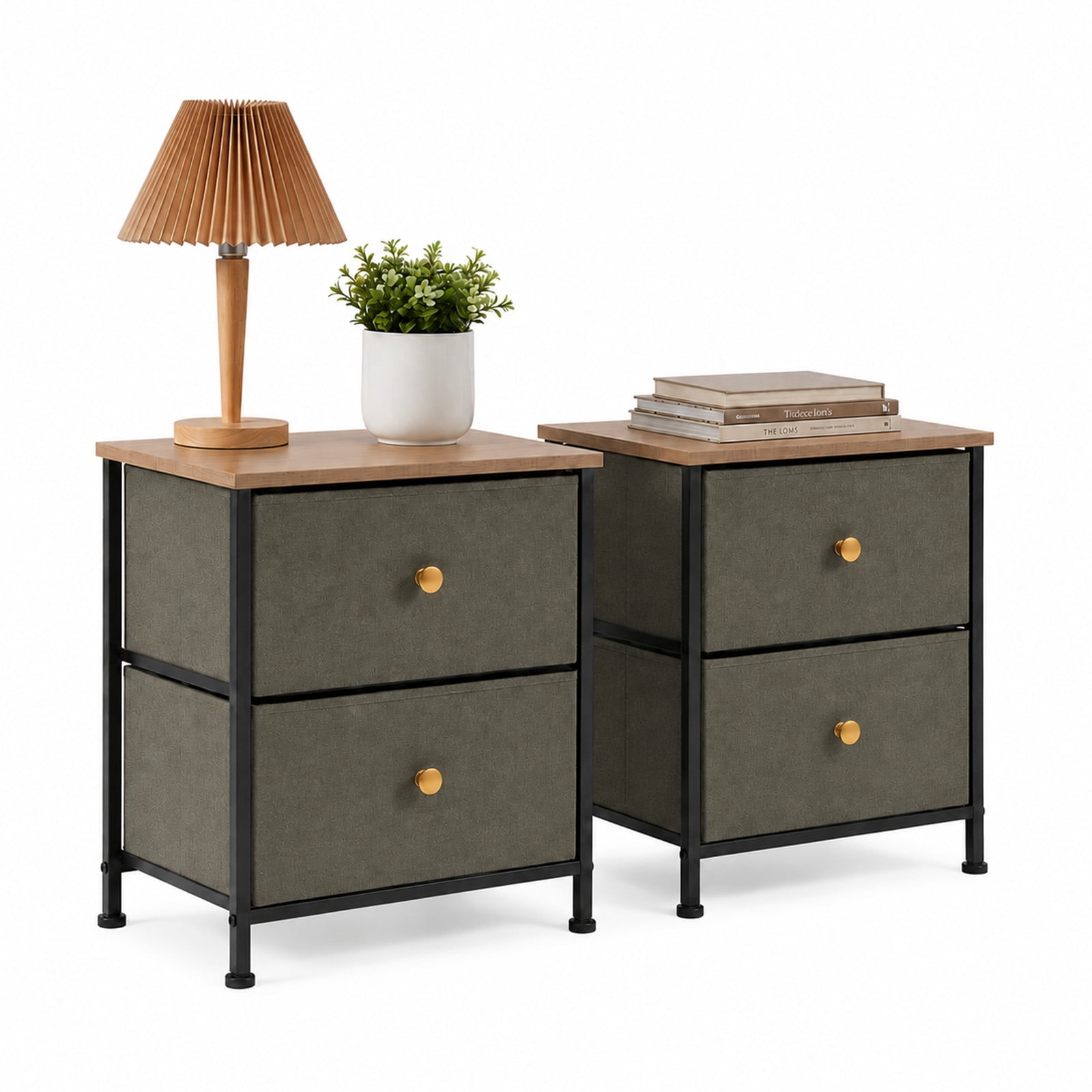 Alvantor Nightstand with 2 Storage Drawers, Small Bedside Table, Small Dresser with Sturdy Wooden Top for Daily Essentials, Compact Nightstand for Bedroom and Small Spaces