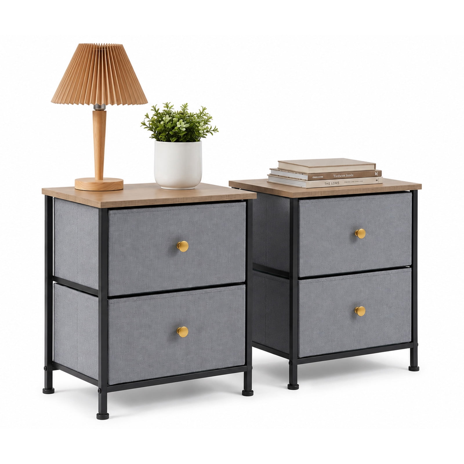 Alvantor Nightstand with 2 Storage Drawers, Small Bedside Table, Small Dresser with Sturdy Wooden Top for Daily Essentials, Compact Nightstand for Bedroom and Small Spaces