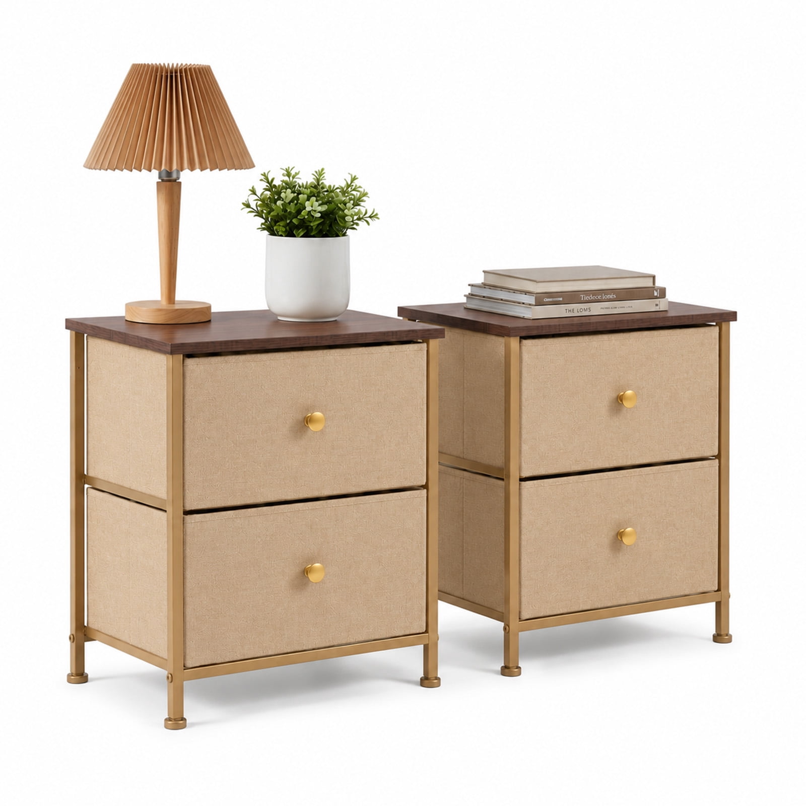 Alvantor Nightstand with 2 Storage Drawers, Small Bedside Table, Small Dresser with Sturdy Wooden Top for Daily Essentials, Compact Nightstand for Bedroom and Small Spaces
