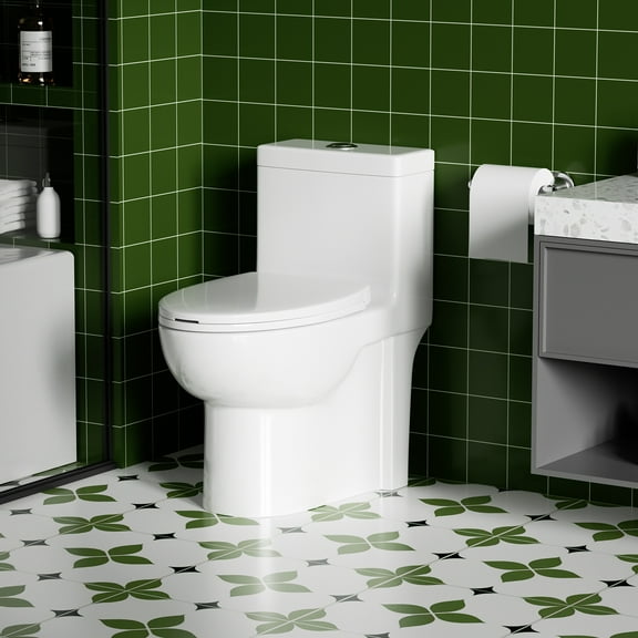 Alvantor One-Piece Toilets, Comfort Elongated Toilets Powerful 1.1/1.6 GPF Dual Flush Toilet, Soft Closing Seat,White