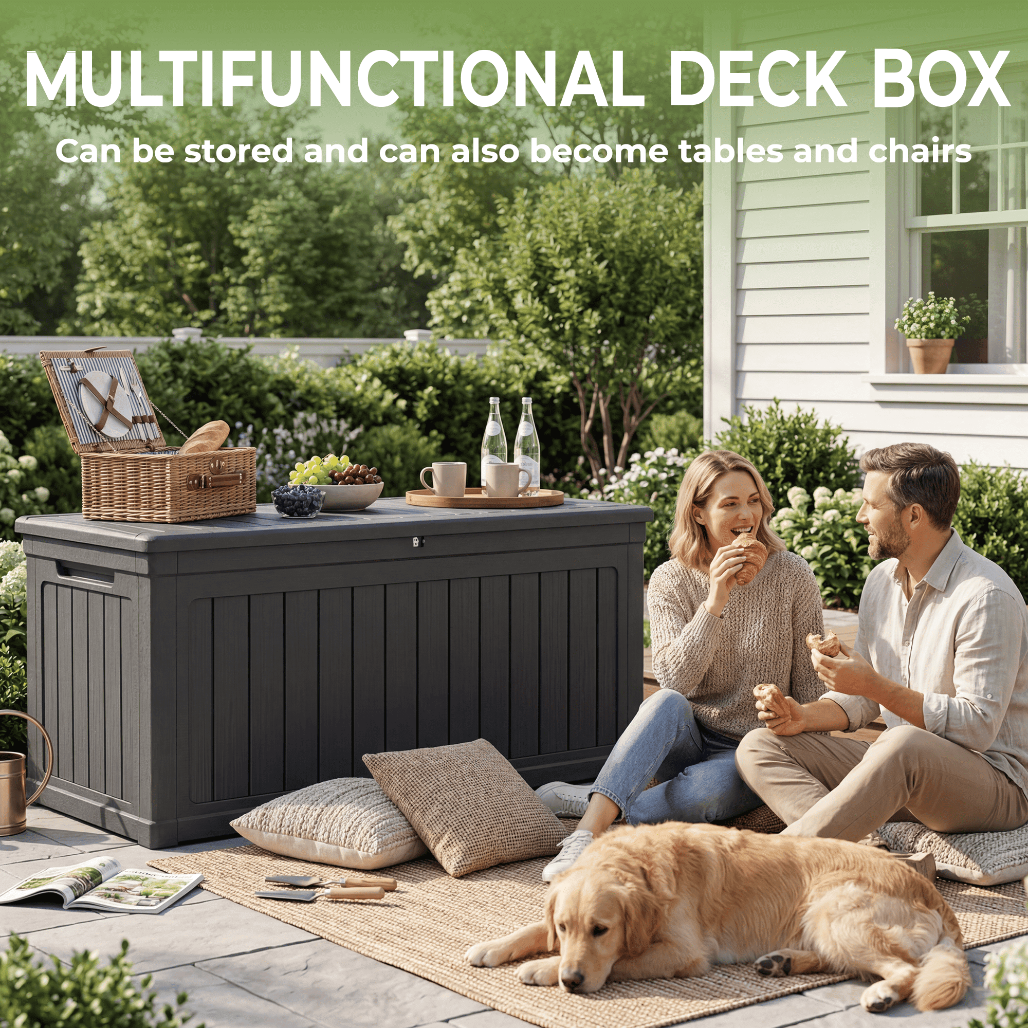 Alvantor Outdoor Storage Box Waterproof Resin Lockable Patio Deck Box Black, 260 Gallon
