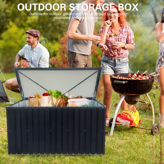 Alvantor Outdoor Storage Box - Weatherproof Metal Deck Box for Patio Cushions Garden Tools, Medium Black