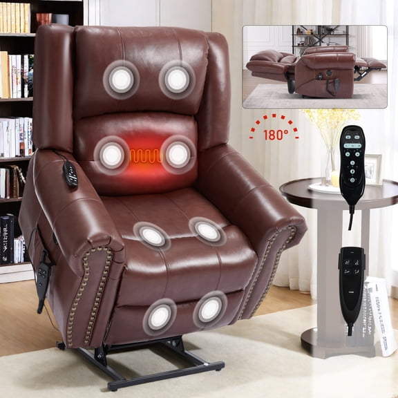 Alvantor Oversize Power Recliner Chair for Elderly, Leather Lift Recliners with Massage and Heat for Living Room Red