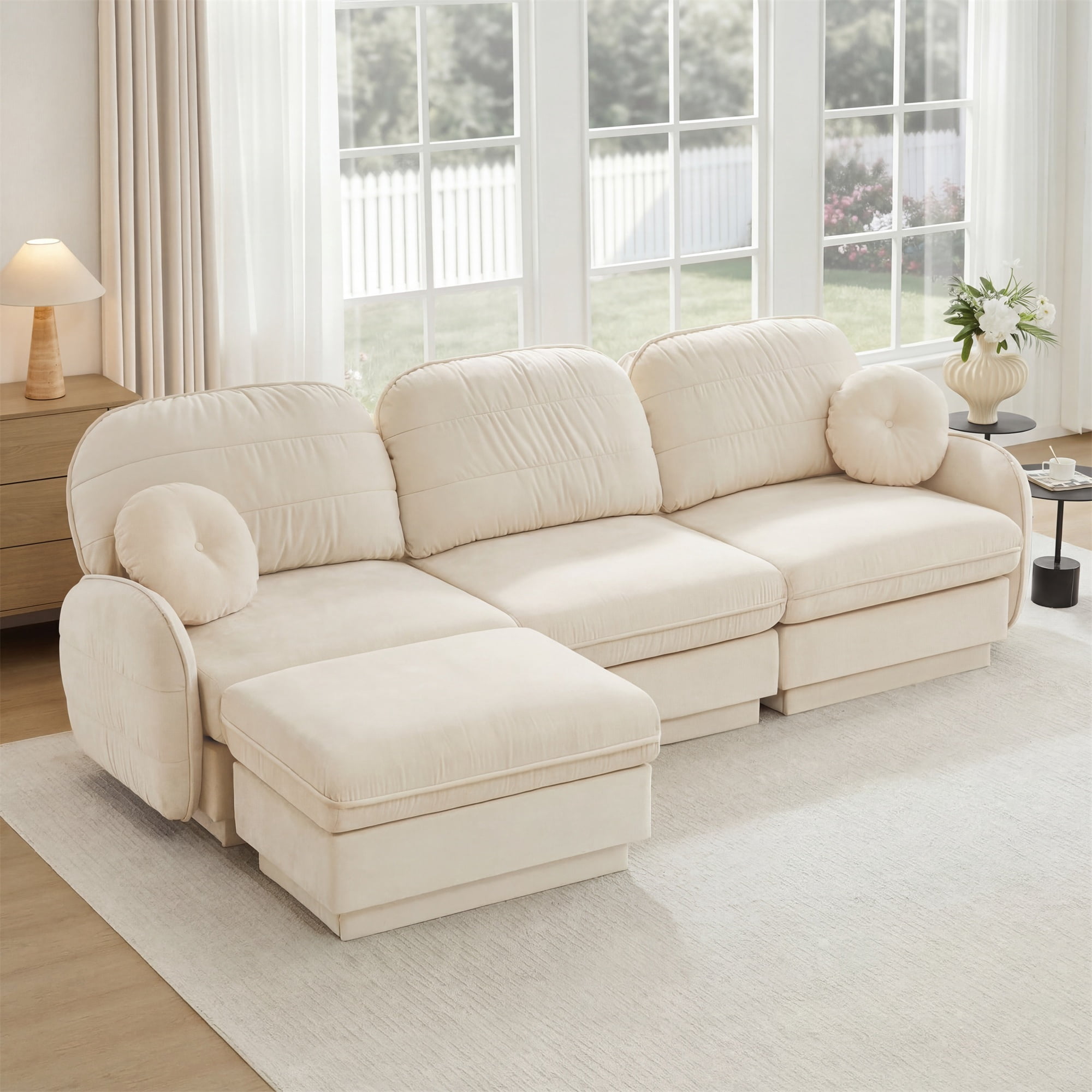 Alvantor Oversize Sectional Sofa 105" L-Shaped Deep Seat Couch with Recessed Base for Living Room, Easy Assembly Cream Beige