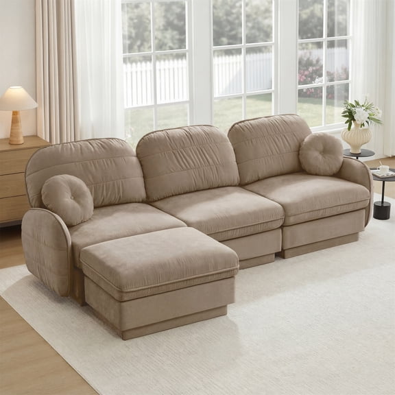 Alvantor Oversize Sectional Sofa 105" L-Shaped Deep Seat Couch with Recessed Base for Living Room, Easy Assembly Light coffee