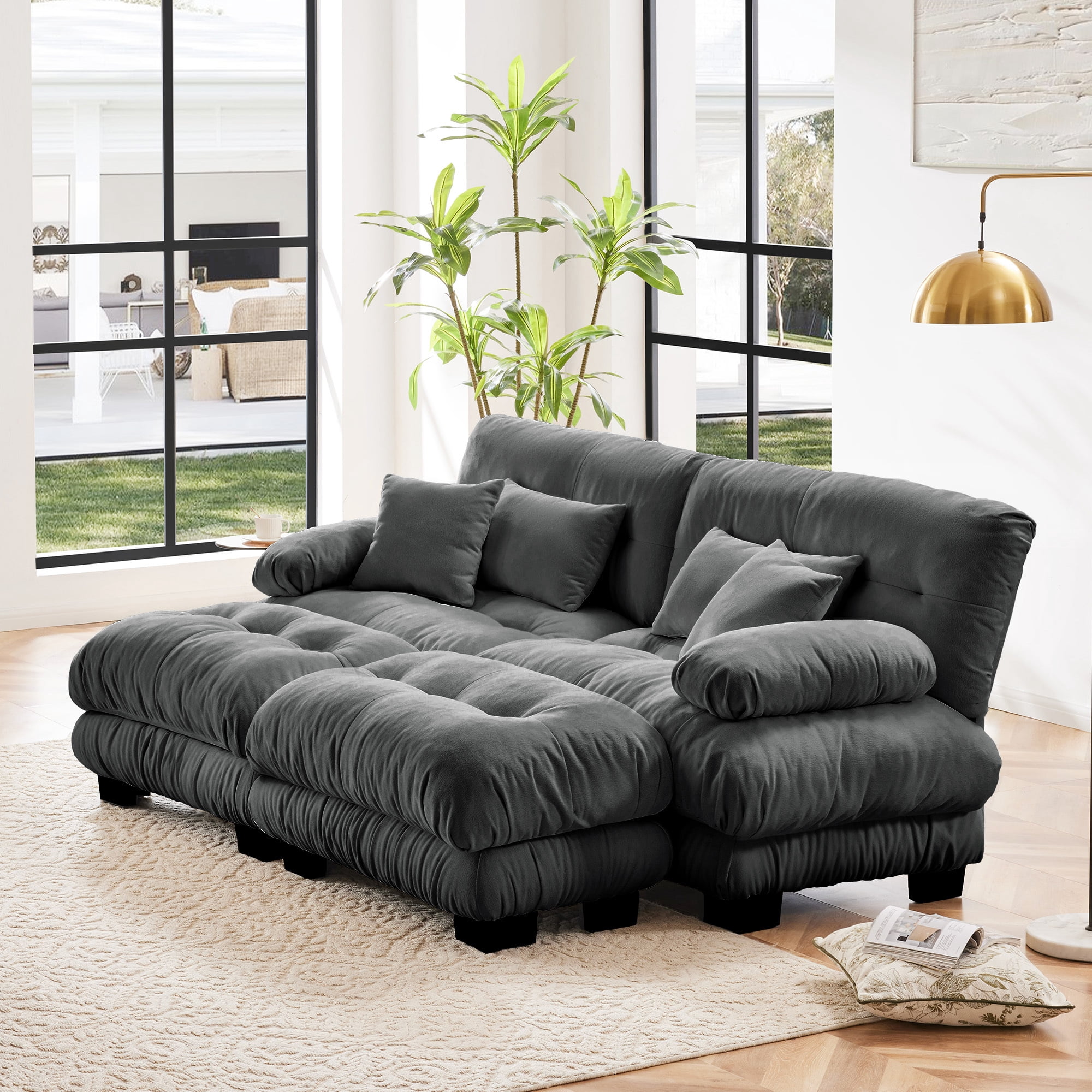 Alvantor Oversized Modular Sectional Sofa 2 Seat U Shaped Cloud Couch 94" Chenille Deep Seat Sofa with Convertible Ottomans for Living Room Bedroom Gray