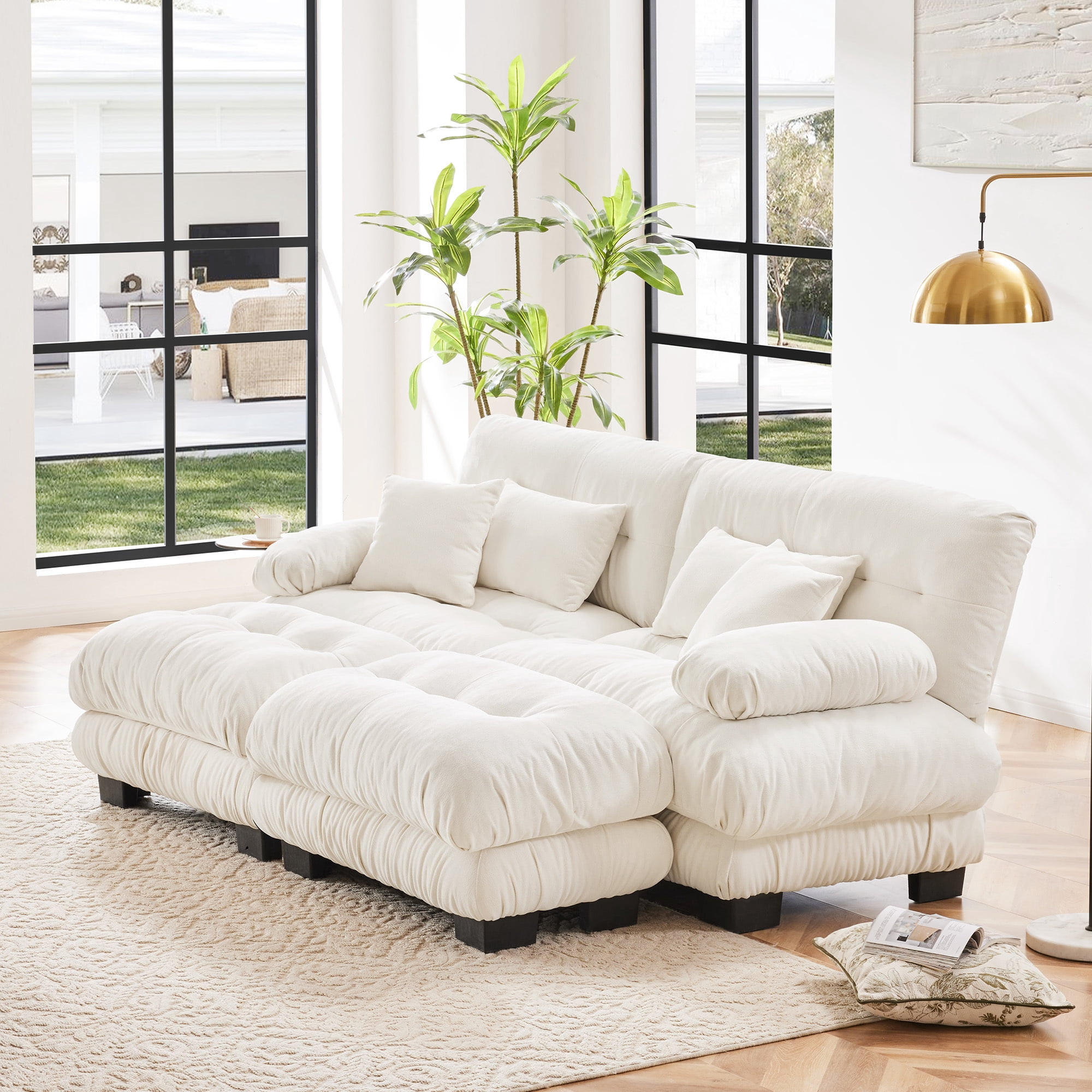 Alvantor Oversized Modular Sectional Sofa 2 Seat U Shaped Cloud Couch 94" Chenille Deep Seat Sofa with Convertible Ottomans for Living Room Bedroom White