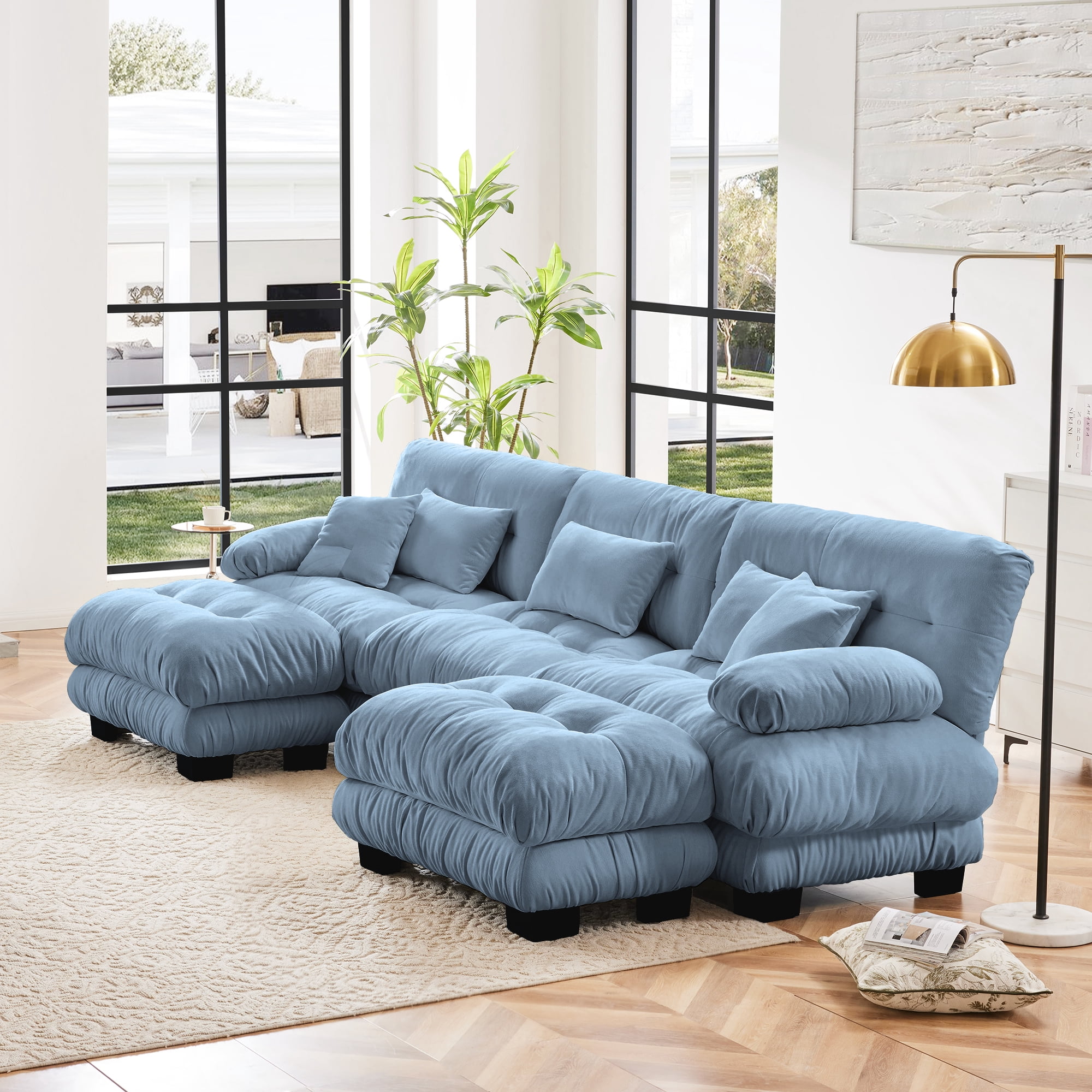 Alvantor Oversized Modular Sectional Sofa 3 Seat U Shaped Cloud Couch 134" Chenille Deep Seat Sofa with Convertible Ottomans for Living Room Bedroom Blue