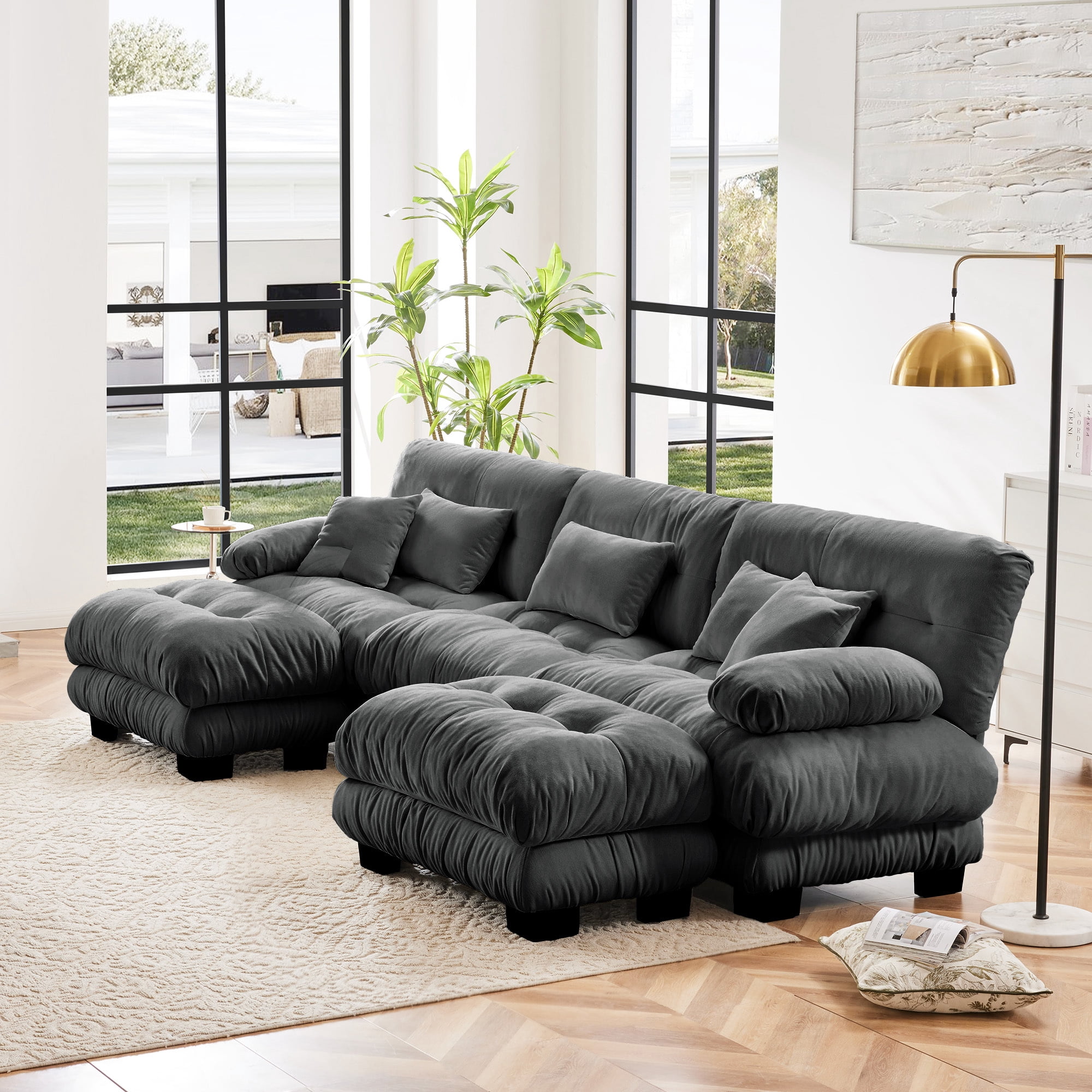 Alvantor Oversized Modular Sectional Sofa 3 Seat U Shaped Cloud Couch 134" Chenille Deep Seat Sofa with Convertible Ottomans for Living Room Bedroom Gray
