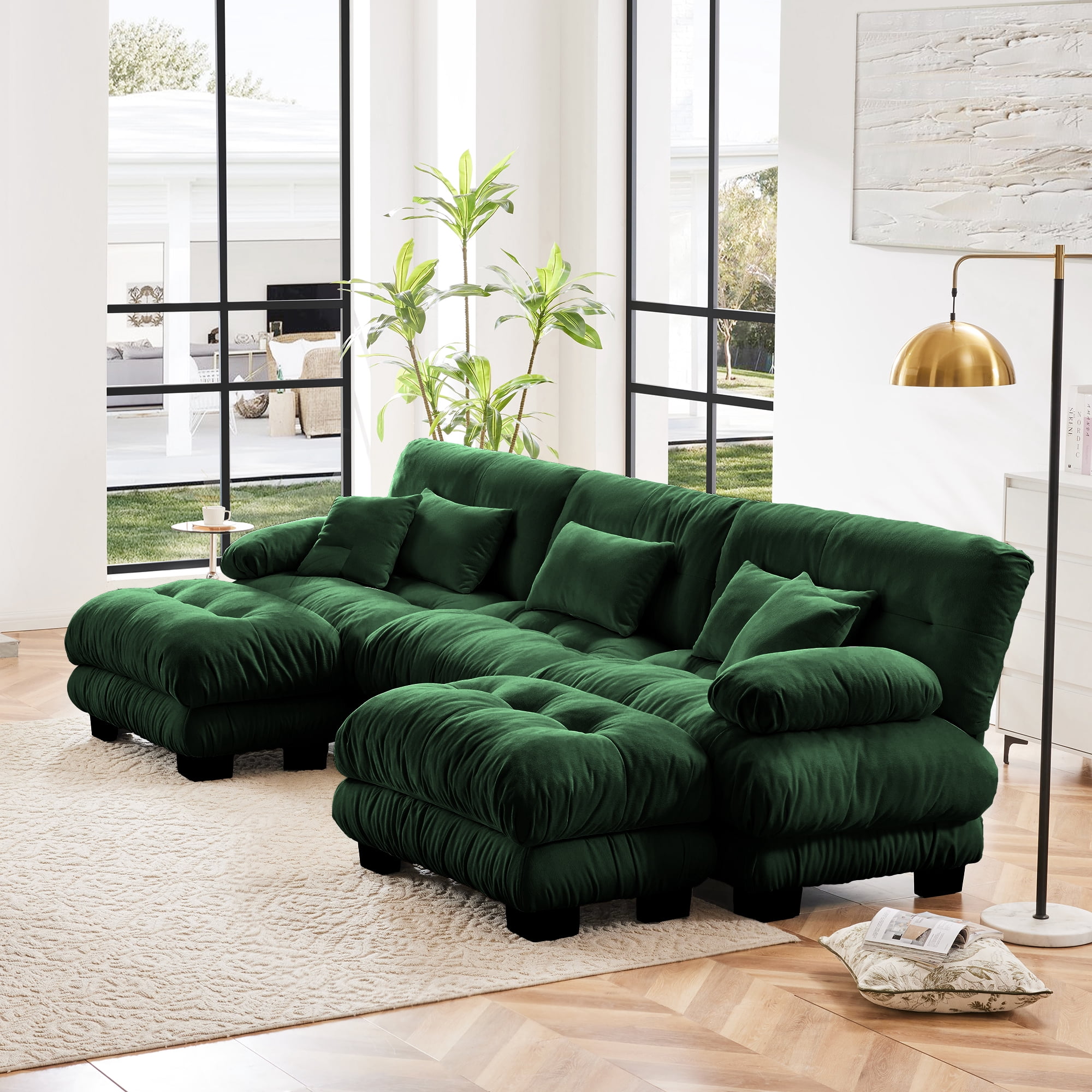 Alvantor Oversized Modular Sectional Sofa 3 Seat U Shaped Cloud Couch 134" Chenille Deep Seat Sofa with Convertible Ottomans for Living Room Bedroom Green
