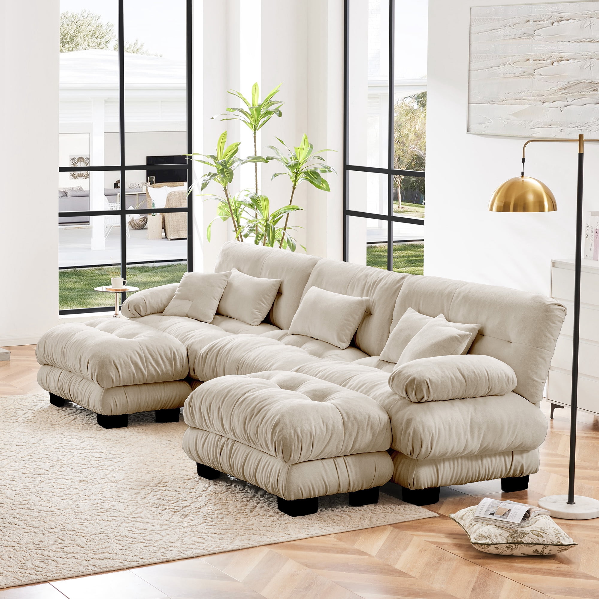 Alvantor Oversized Modular Sectional Sofa 3 Seat U Shaped Cloud Couch 134" Chenille Deep Seat Sofa with Convertible Ottomans for Living Room Bedroom Light coffee