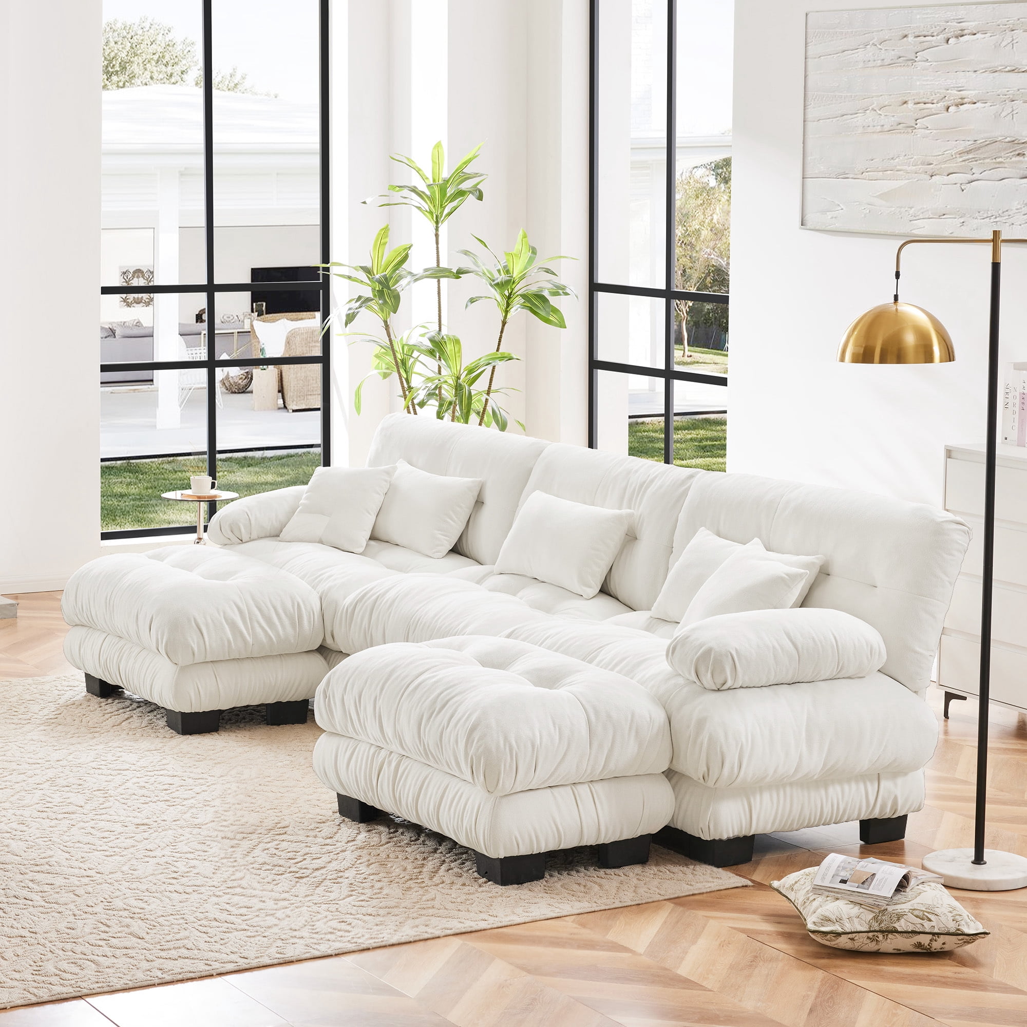 Alvantor Oversized Modular Sectional Sofa 3 Seat U Shaped Cloud Couch 134" Chenille Deep Seat Sofa with Convertible Ottomans for Living Room Bedroom White