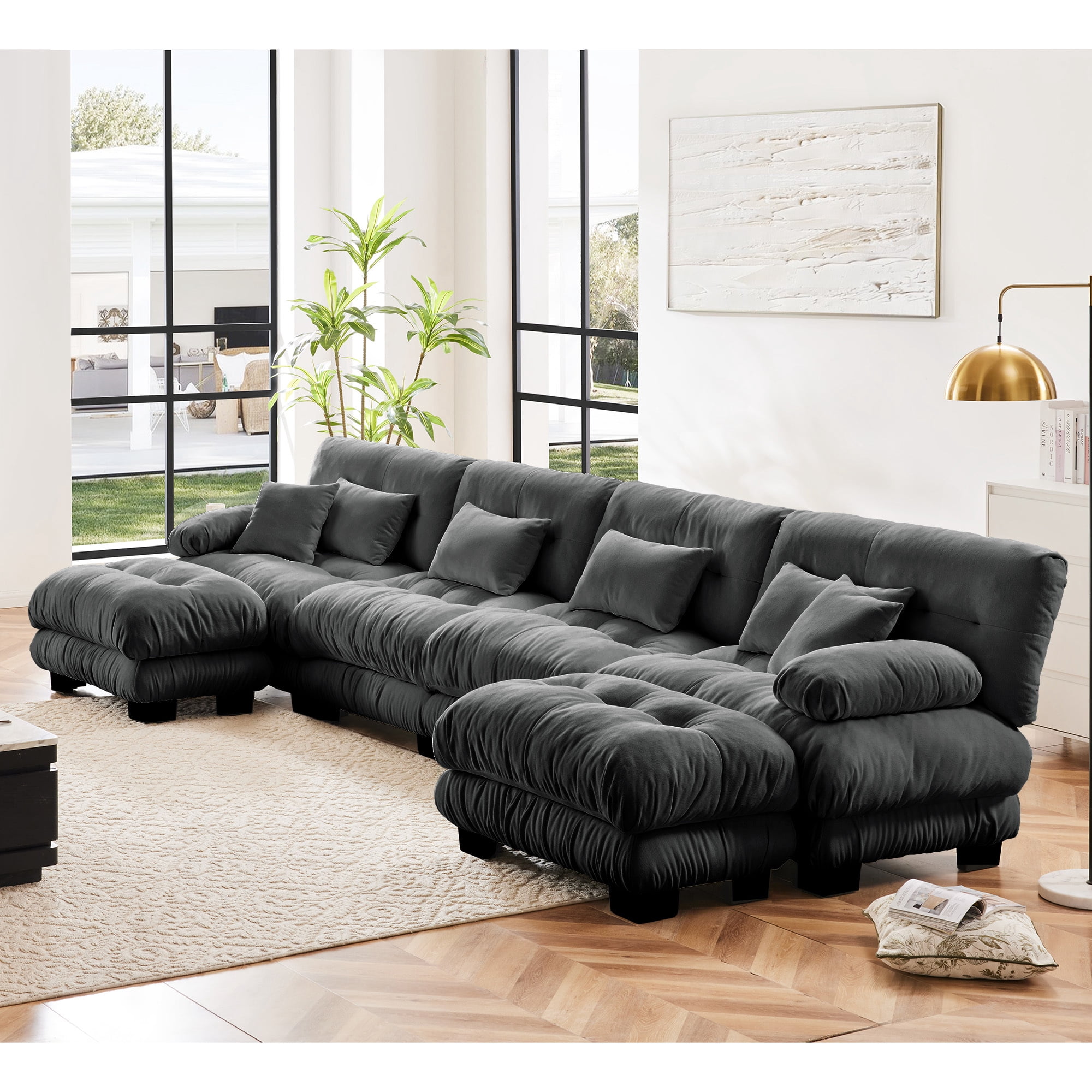 Alvantor Oversized Modular Sectional Sofa 4 Seat U Shaped Cloud Couch 173" Chenille Deep Seat Sofa with Convertible Ottomans for Living Room Bedroom Gray