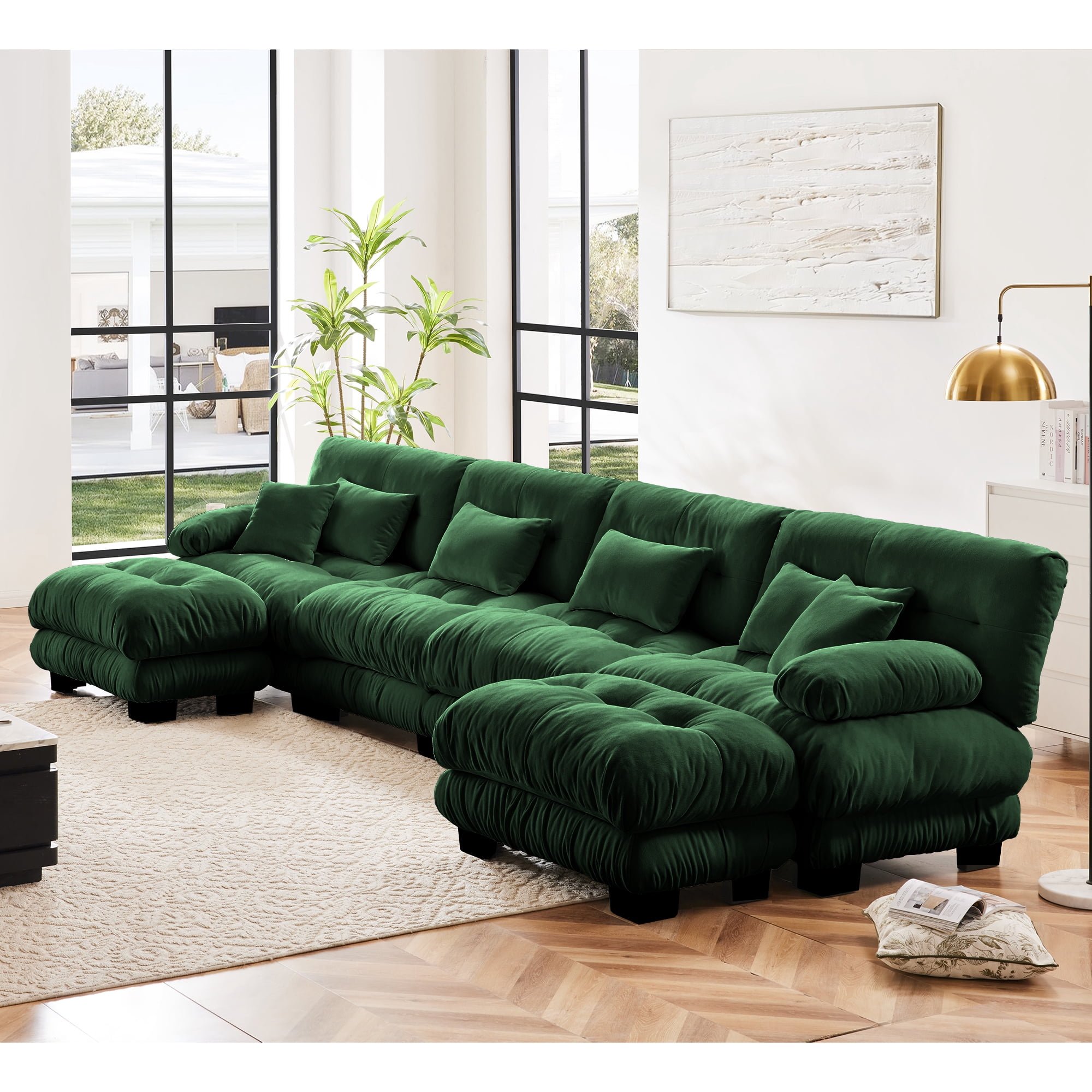 Alvantor Oversized Modular Sectional Sofa 4 Seat U Shaped Cloud Couch 173" Chenille Deep Seat Sofa with Convertible Ottomans for Living Room Bedroom Green