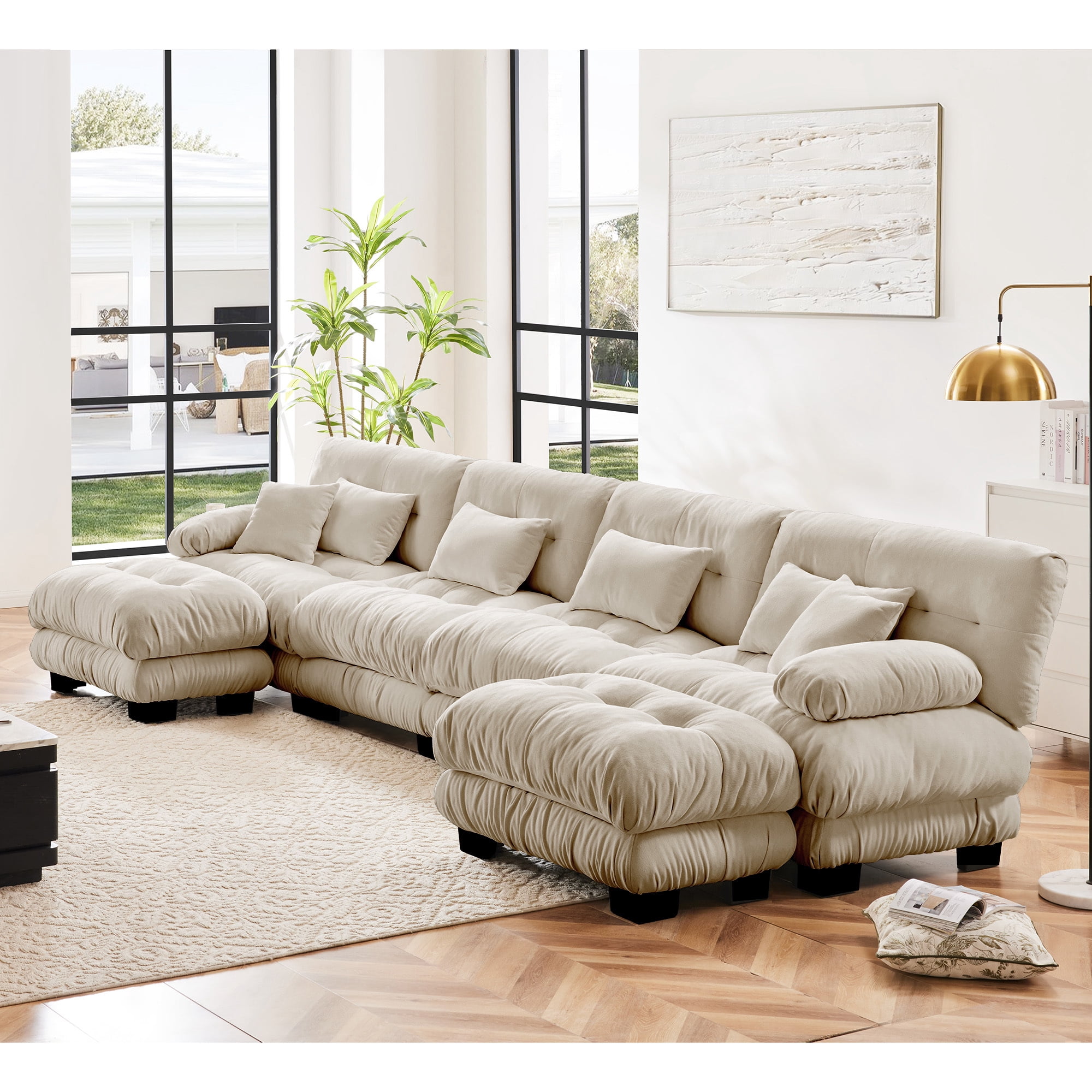 Alvantor Oversized Modular Sectional Sofa 4 Seat U Shaped Cloud Couch 173" Chenille Deep Seat Sofa with Convertible Ottomans for Living Room Bedroom Light coffee