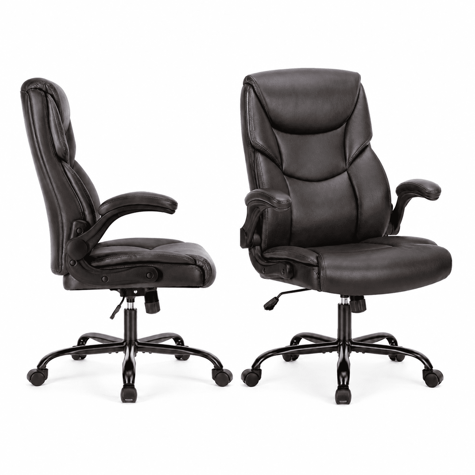 Alvantor PU Leather Executive Office Chair, Ergonomic Big and Tall Computer Desk Chairs, Breathable Leather Chair with Adjustable Flip-up Armrests, Adjustable Lumbar Support, Heavy Duty 300lbs