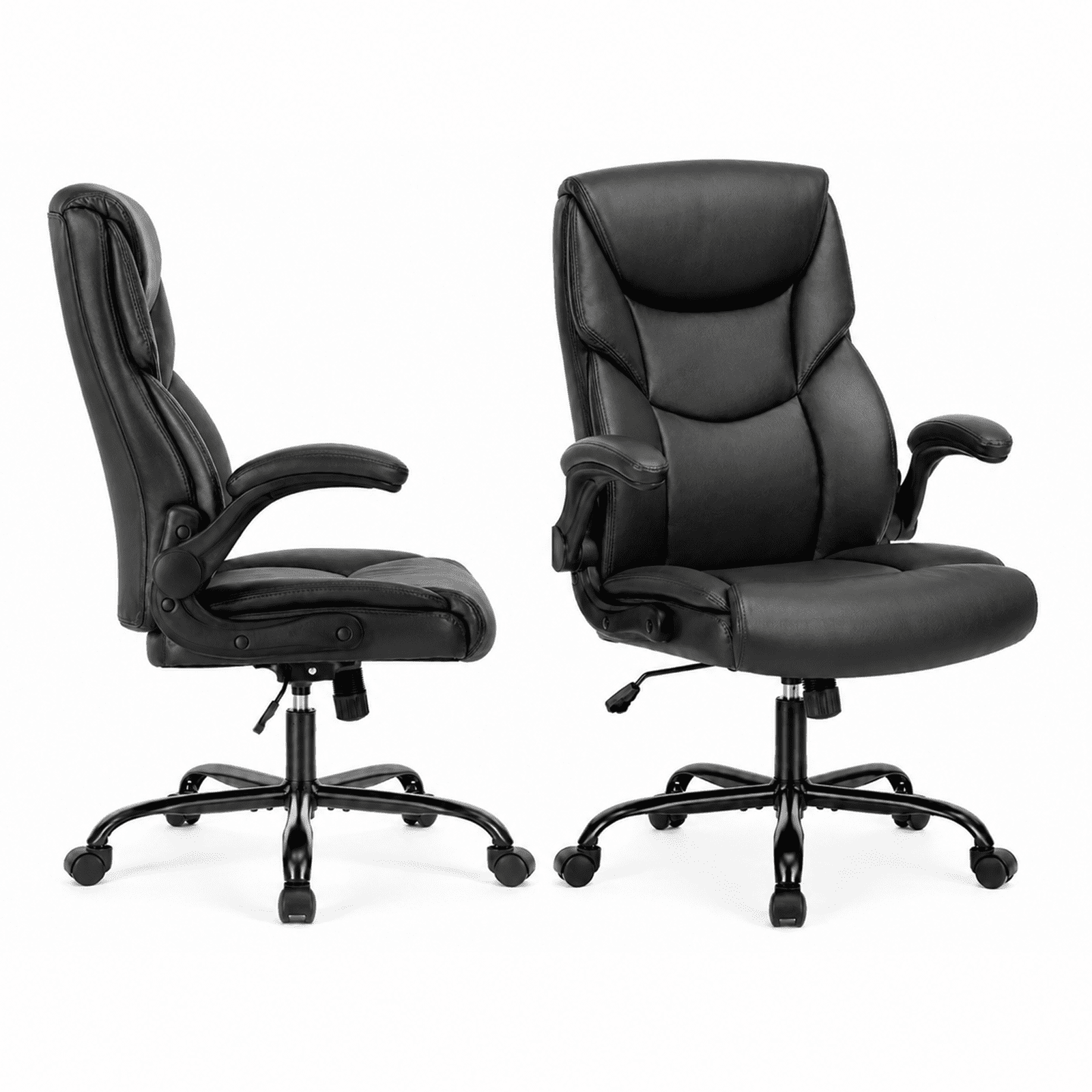 Alvantor PU Leather Executive Office Chair, Ergonomic Big and Tall Computer Desk Chairs, Breathable Leather Chair with Adjustable Flip-up Armrests, Adjustable Lumbar Support, Heavy Duty 300lbs