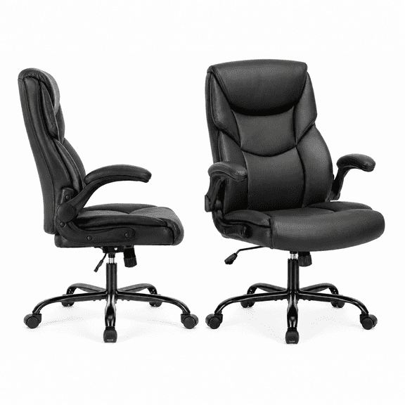 Alvantor PU Leather Executive Office Chair, Ergonomic Big and Tall Computer Desk Chairs, Breathable Leather Chair with Adjustable Flip-up Armrests, Adjustable Lumbar Support, Heavy Duty 300lbs