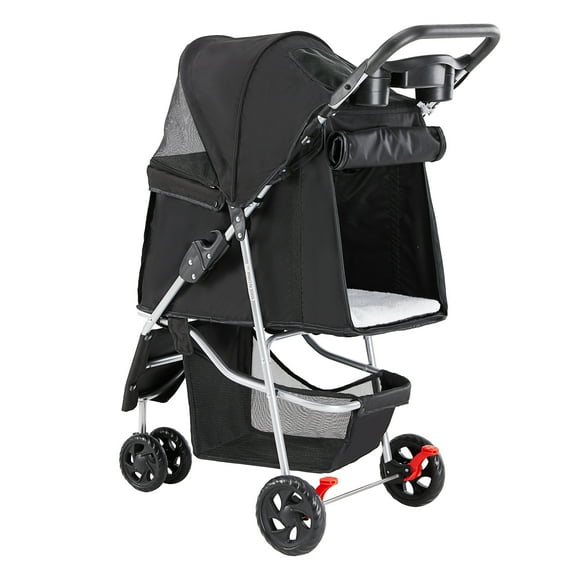 Alvantor Foldable Pet Stroller, 4-Wheel, 30 lb Capacity, Lightweight Black Material
