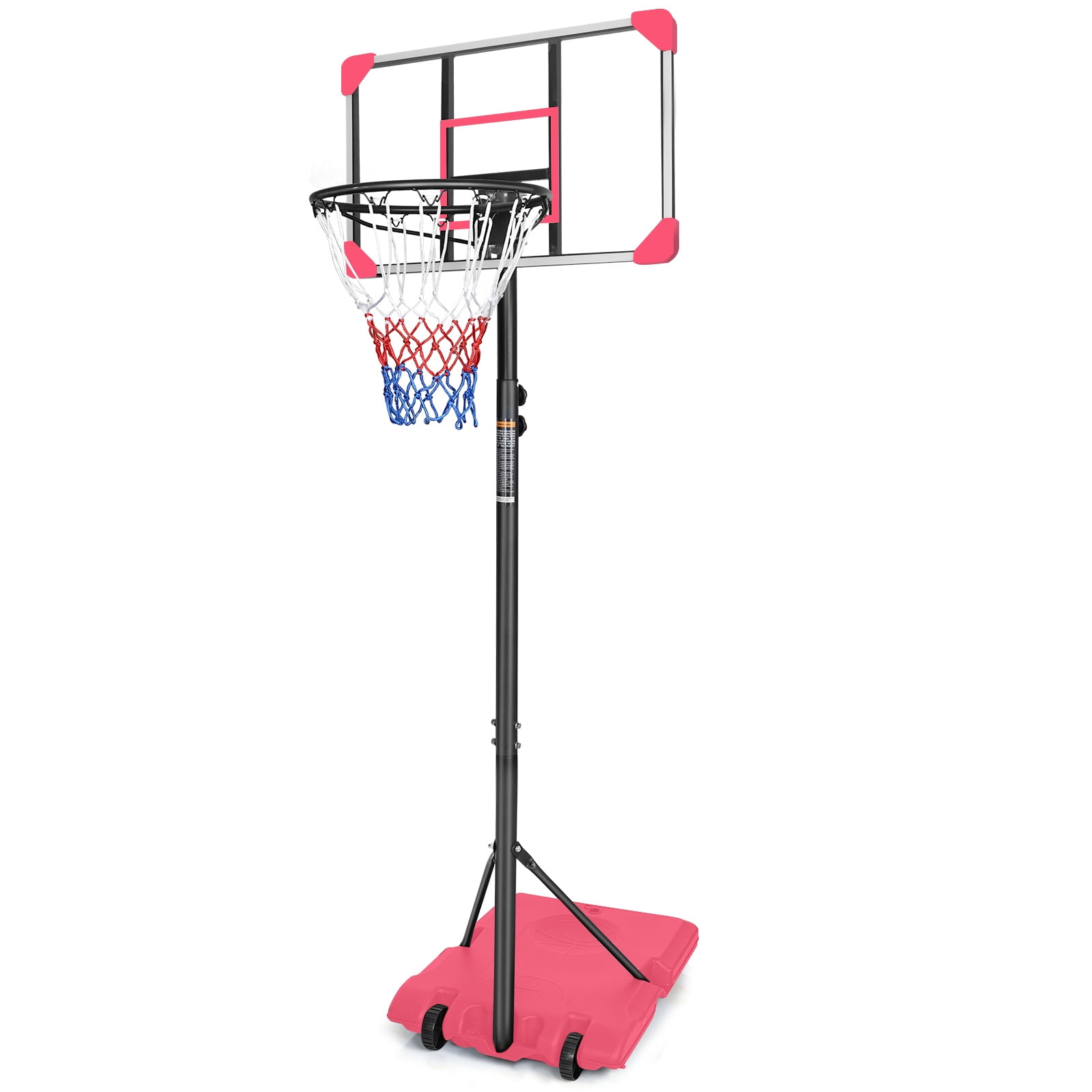 Alvantor Portable Basketball System 28in Basketball Goal Height Adjustable 5.6ft to 7ft with Stable Base and Wheels for Outdoor/Indoor Pink