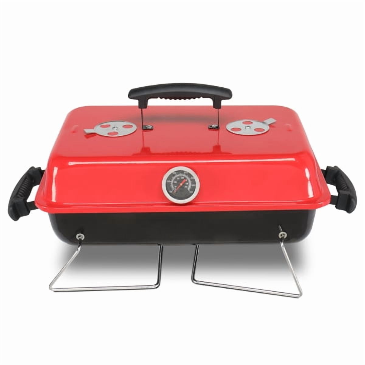 Alvantor Portable Charcoal Grill, Tabletop BBQ Smoker with Thermometer and Air Dampers, Red and Black