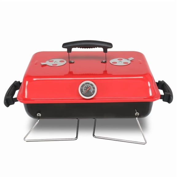 Alvantor Portable Charcoal Grill, Tabletop BBQ Smoker with Thermometer and Air Dampers, Red and Black