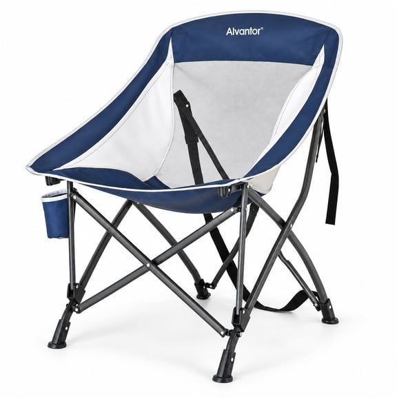 Alvantor Portable Folding Camping Chair for Adults, 250 lb Capacity, Breathable Mesh Back, Side Cup Holder, Blue