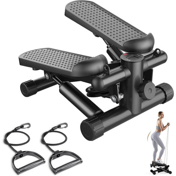 Alvantor Portable Mini Stepper with Resistance Bands, Full Body Workout Adjustable Quiet, Black