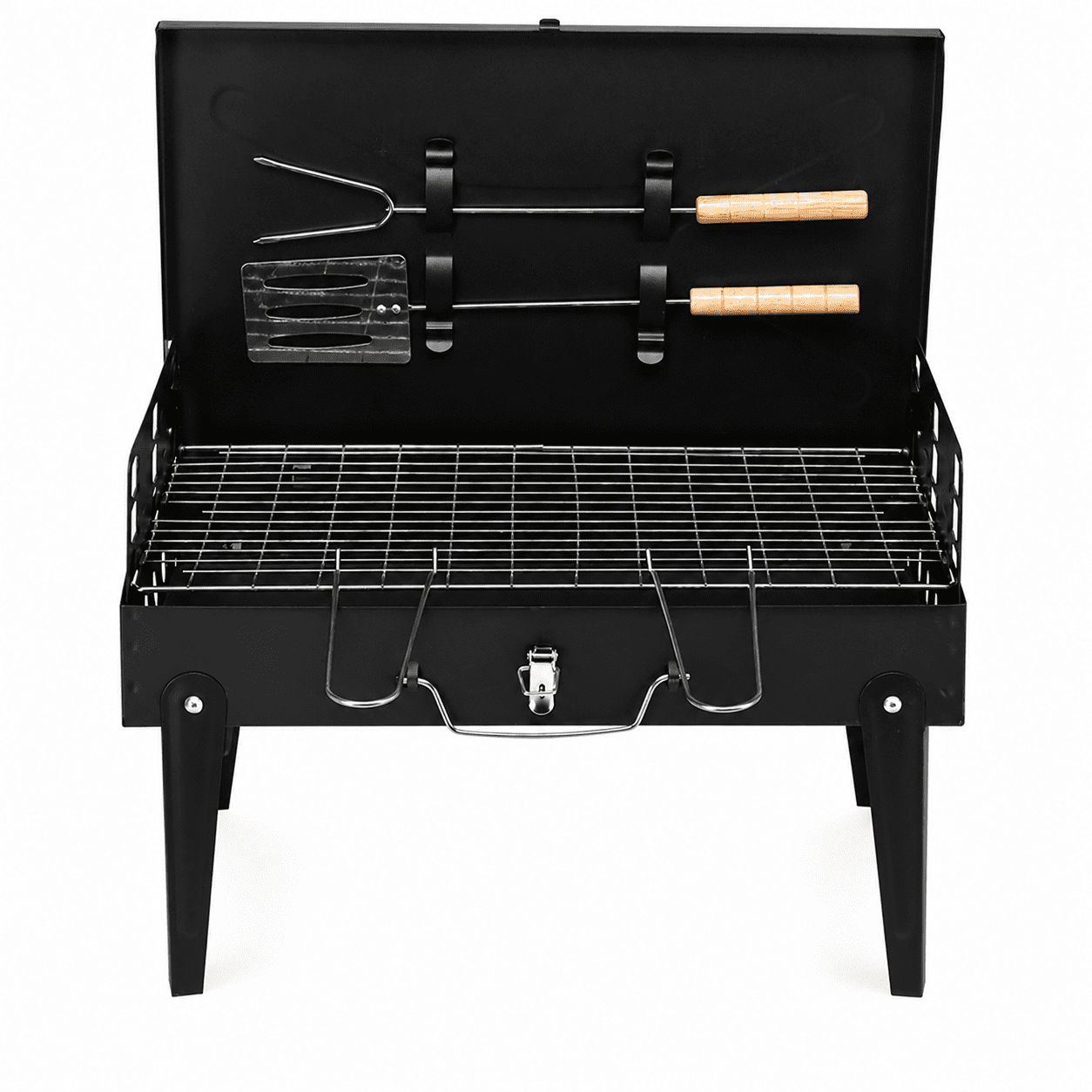 Alvantor Portable Square Charcoal Grill with Lid and Foldable Legs Black 17.3 x 10.6 in