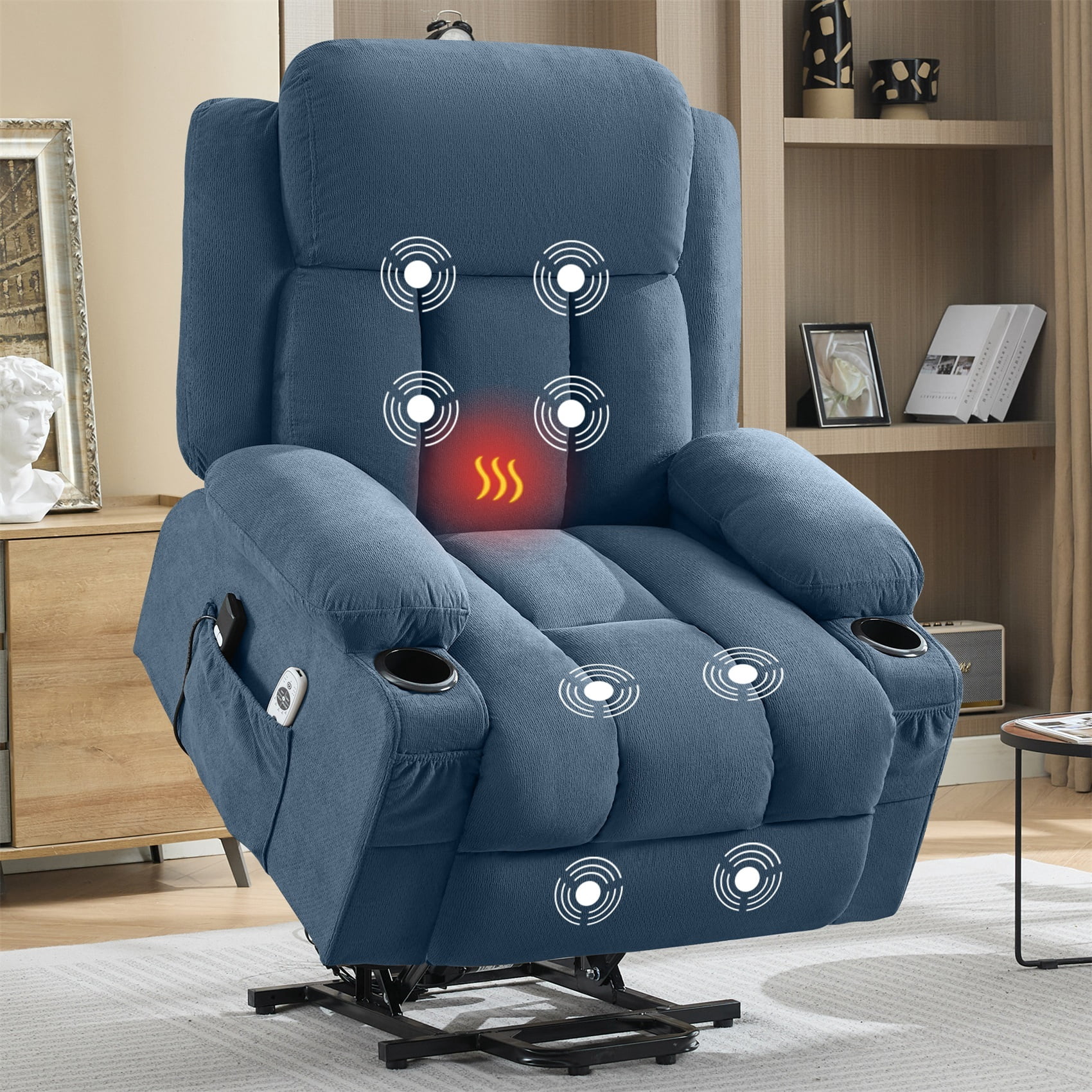 Alvantor Power Lift Recliner Chair for Elderly with Heat and Massage Single Sofa with Ergonomic, Side Pocket, Two Cup Holders for Living Room Blue