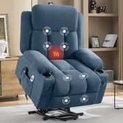 Alvantor Power Lift Recliner Chair for Elderly with Heat and Massage Single Sofa with Ergonomic, Side Pocket, Two Cup Holders for Living Room Blue