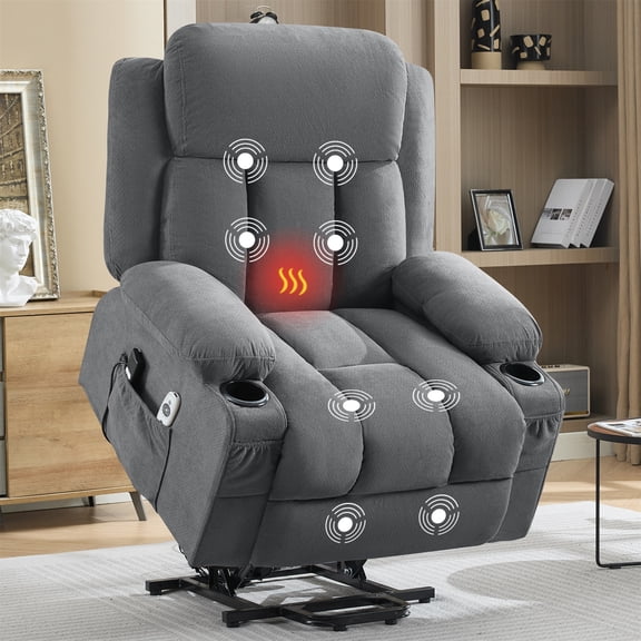 Alvantor Power Lift Recliner Chair for Elderly with Heat and Massage Single Sofa with Ergonomic, Side Pocket, Two Cup Holders for Living Room Gray