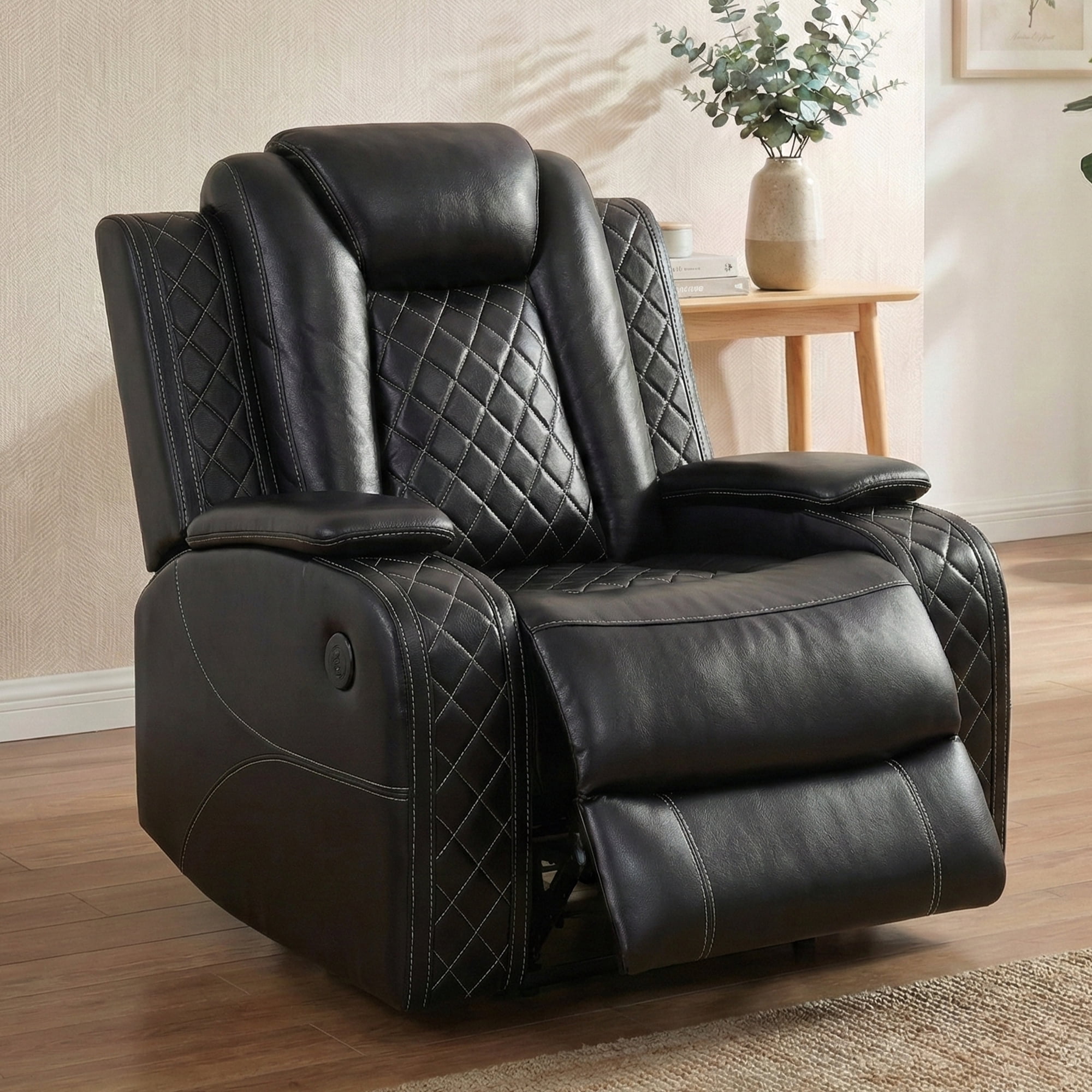 Alvantor Power Recliner Chair with USB Ports Leather Electric Home Theater Seating, Living Room Chair Black