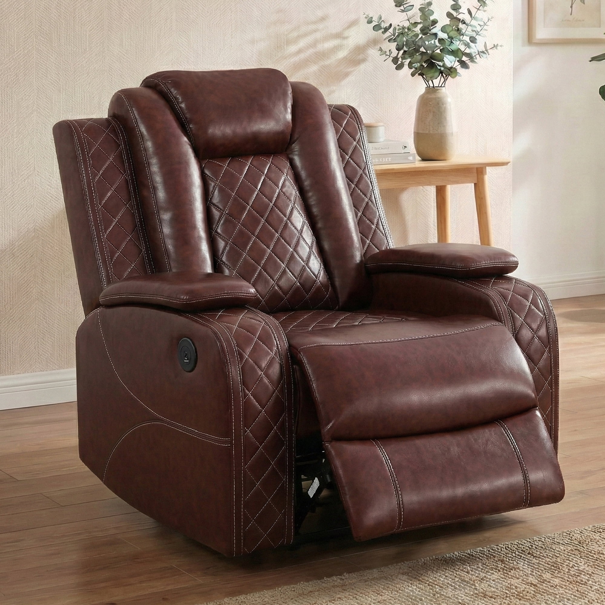Alvantor Power Recliner Chair with USB Ports Leather Electric Home Theater Seating, Living Room Chair Brown