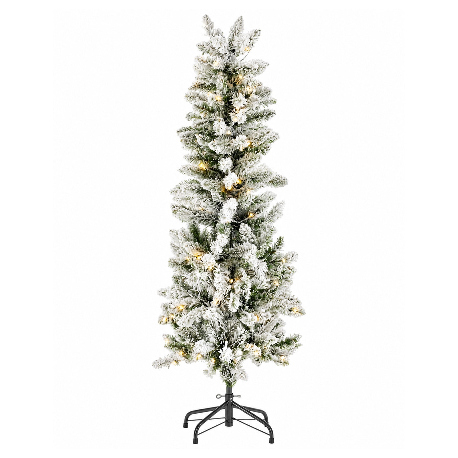 Alvantor Pre-Lit Flocked Pencil Christmas Tree with 8 Modes, White, 6FT