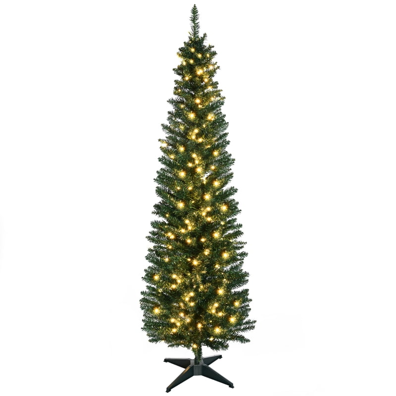 Alvantor Pre-Lit Pencil Christmas Tree with 200 LED Lights and 499 Tips, Slim Noble Fir 7' Green