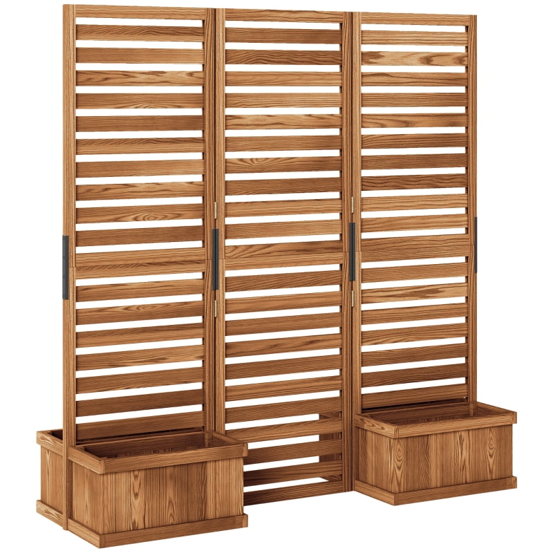 Alvantor Privacy Screen with 4 Planter Boxes, 3-Panel Freestanding Raised Room Divider 62.5"x19"x66" Wood