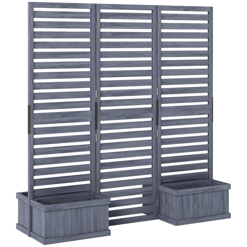 Alvantor Privacy Screen with 4 Planter Boxes, 3-Panel Freestanding Raised Room Divider 62.5"x19"x66" Wood