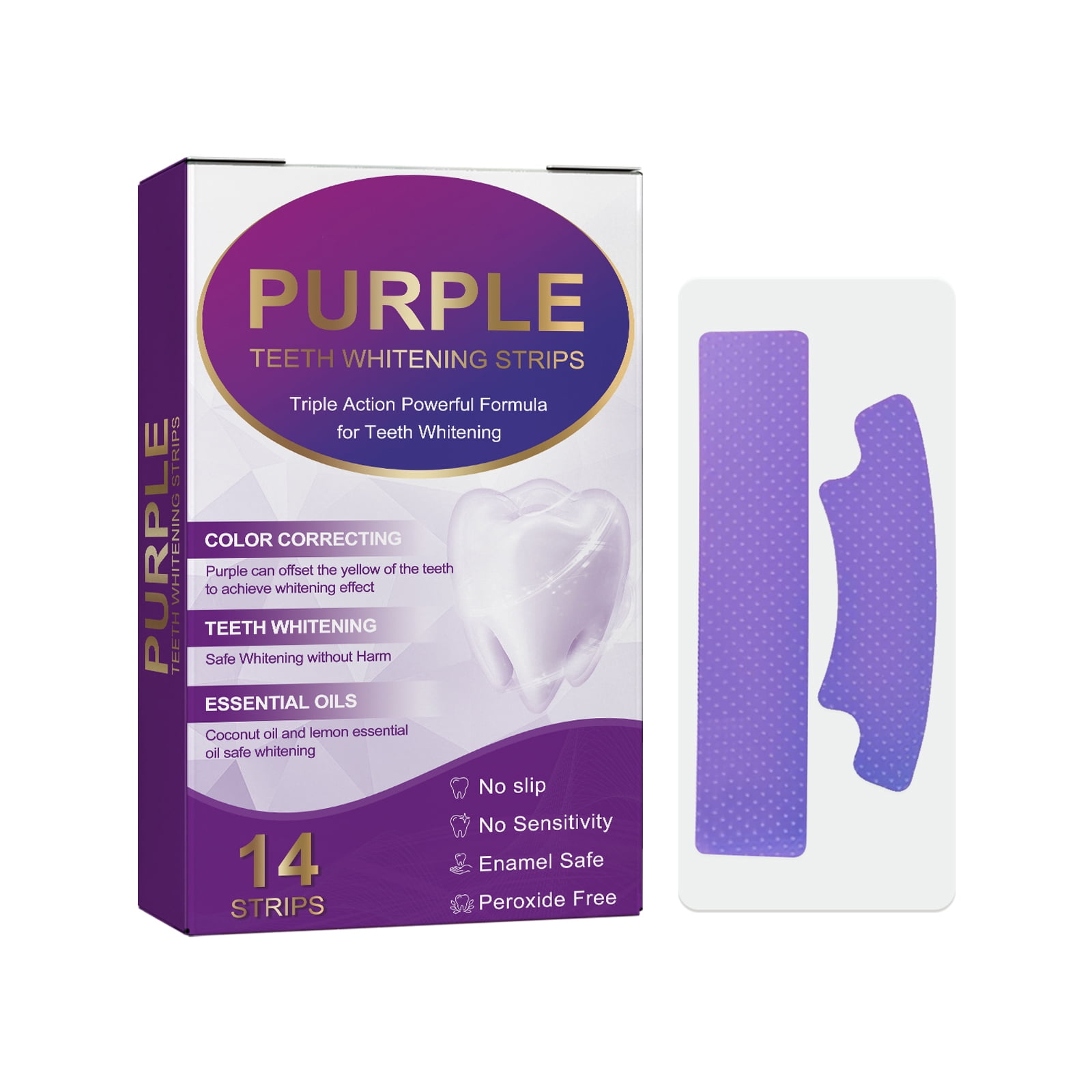 Alvantor Purple Teeth Whitening Strips Enamel Safe Stain Removal,14 Strips