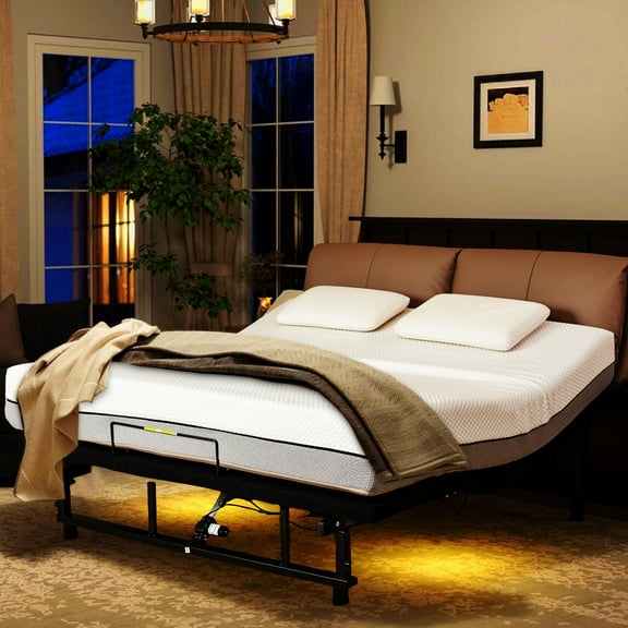 Alvantor Queen Size Electric Adjustable Bed Frame with Wireless Remote,Zero Gravity Base, USB Ports, LED Lights, Black