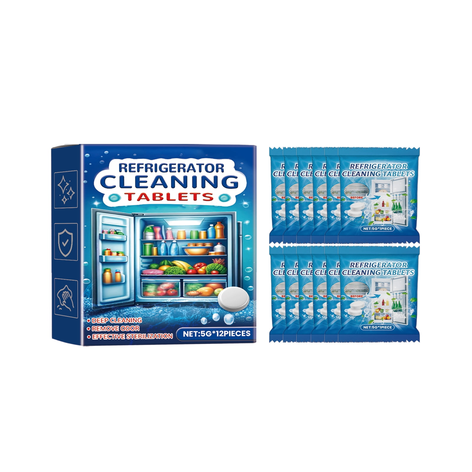 Alvantor Refrigerator Cleaning Tablets Multi-Purpose Deodorizer, 12PCS