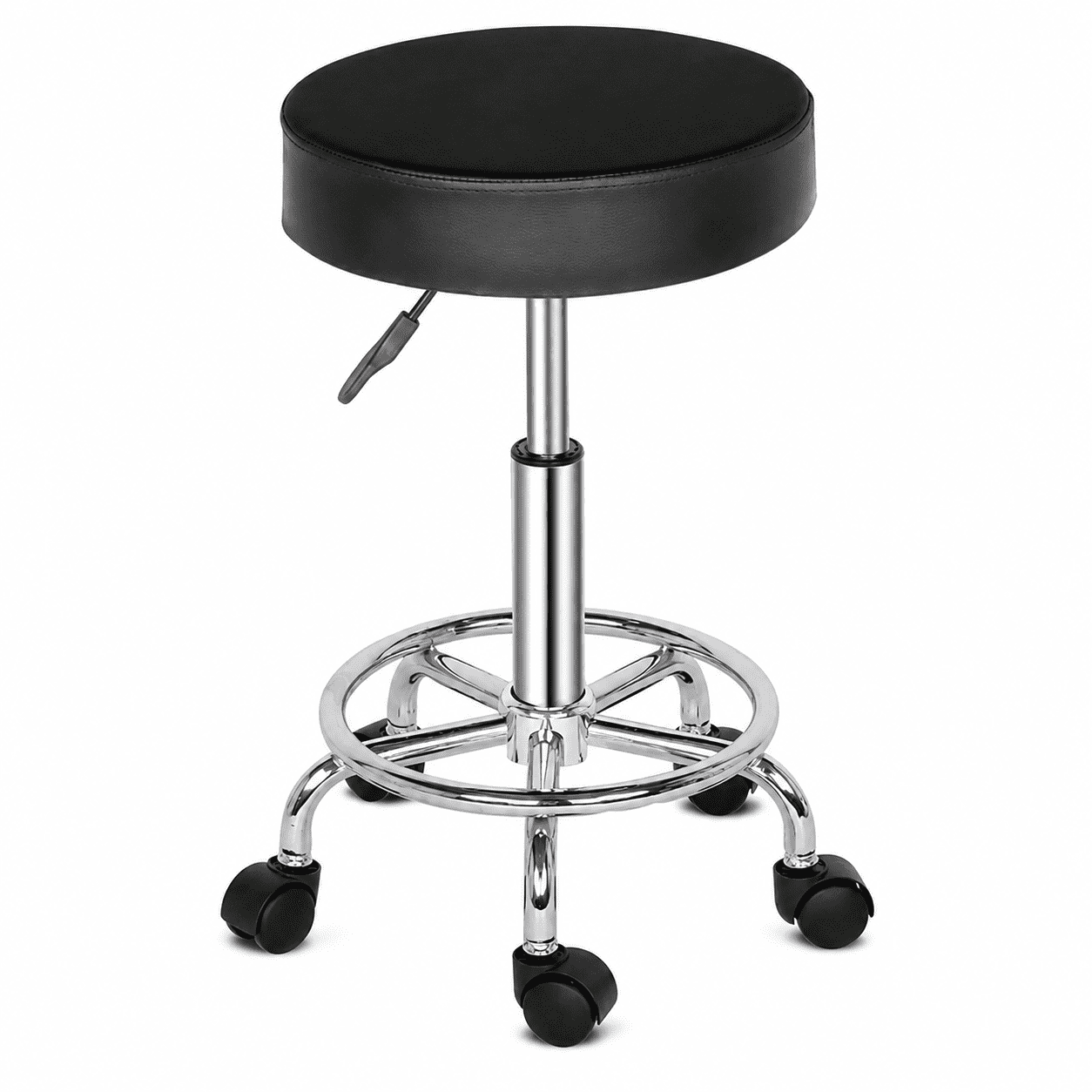 Alvantor Salon Stool with Thick Foam, Adjustable Height, 360 Swivel, Foot Ring, Black