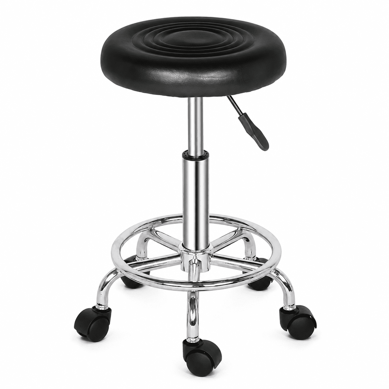 Alvantor Rolling Stool with Ribbed Round Seat, Adjustable Height, Black
