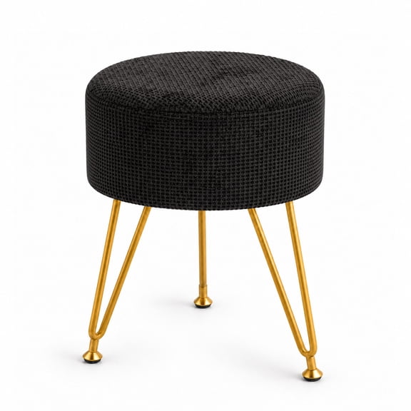 Alvantor Round Vanity Stool with Padded Seat and Gold Metal Legs, Black, 13.19 x 13.19 x 17.91 in