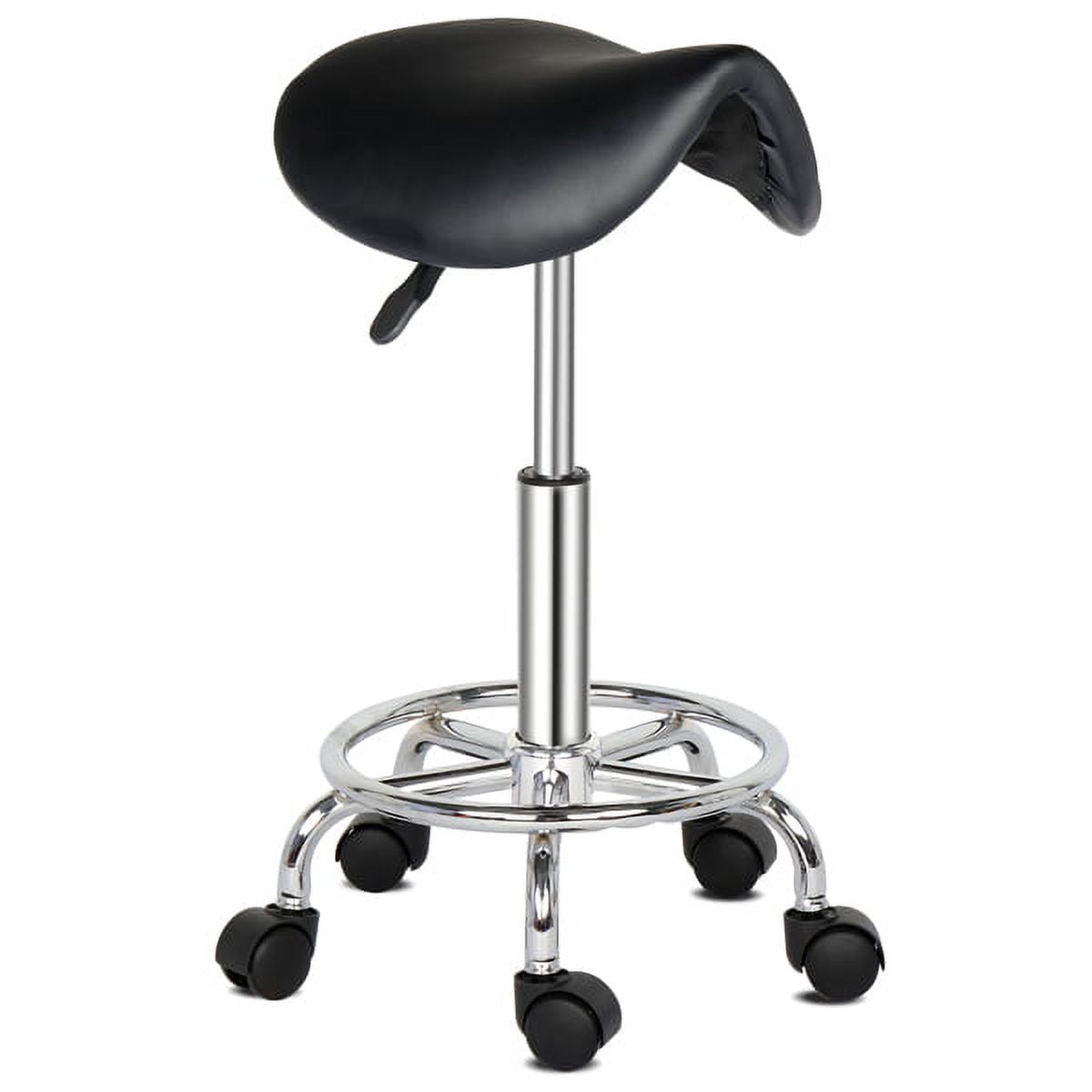 Alvantor Saddle Rolling Stool with 20–25.6 in Adjustable Height, 360° Swivel and Five Wheels, Black