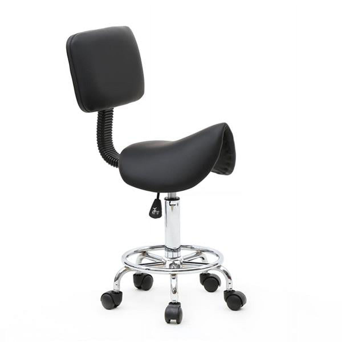 Alvantor Saddle Rolling Stool with Backrest, Adjustable Height and 360° Swivel, Black