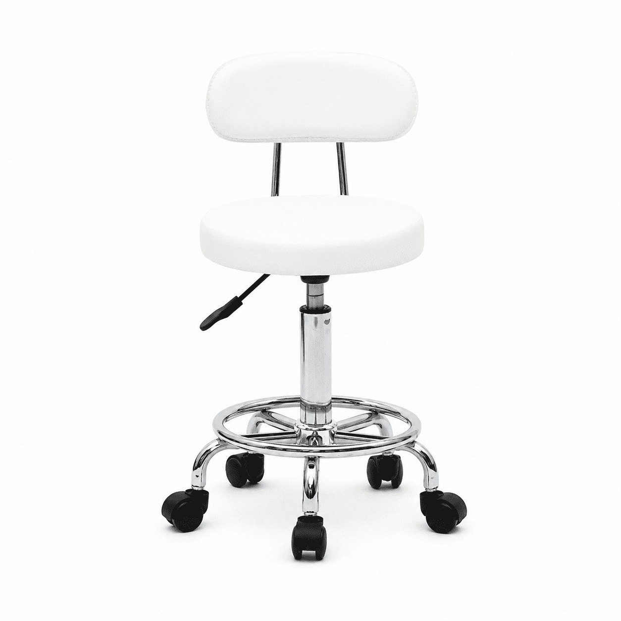 Alvantor Adjustable Height Salon Stool with Backrest and Rolling Wheels, White