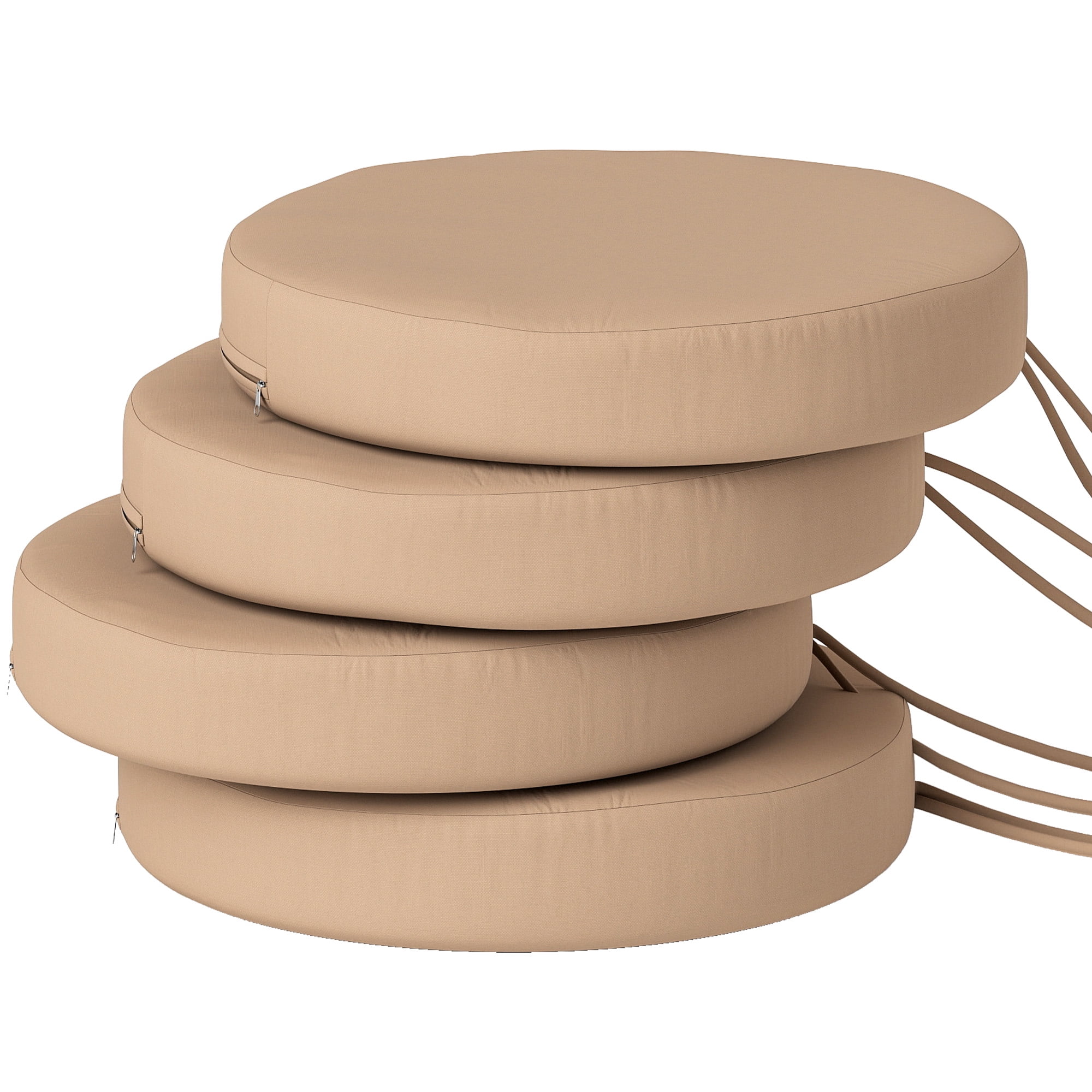 Alvantor Set of 4 Chair Cushions 3" Thick Round Seat Cushions for Dining Bistro Chairs, Machine Washable, 15" x 15", Khaki